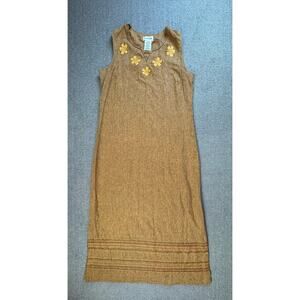 White Stag Dress Jumper Linen Blend Embroidered Floral Size Small